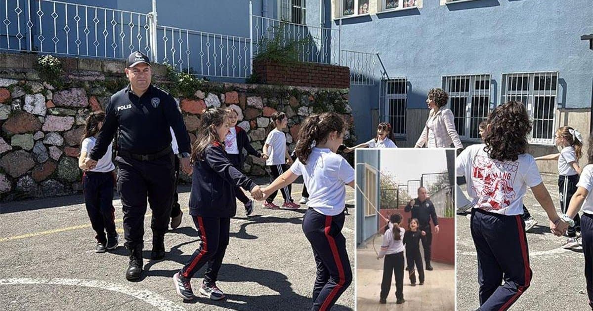 Zonguldak'ta polis memurunun çocuklarla ip atlaması viral oldu