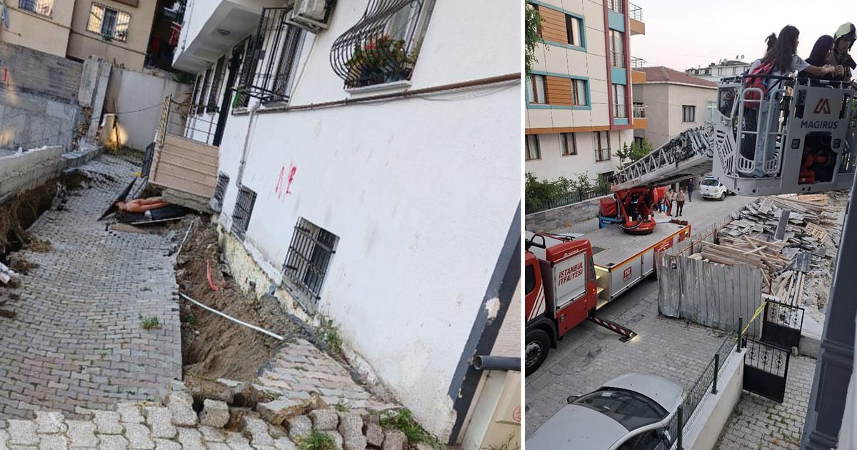 İstanbul Küçükçekmece'de bina bahçesinde çökme